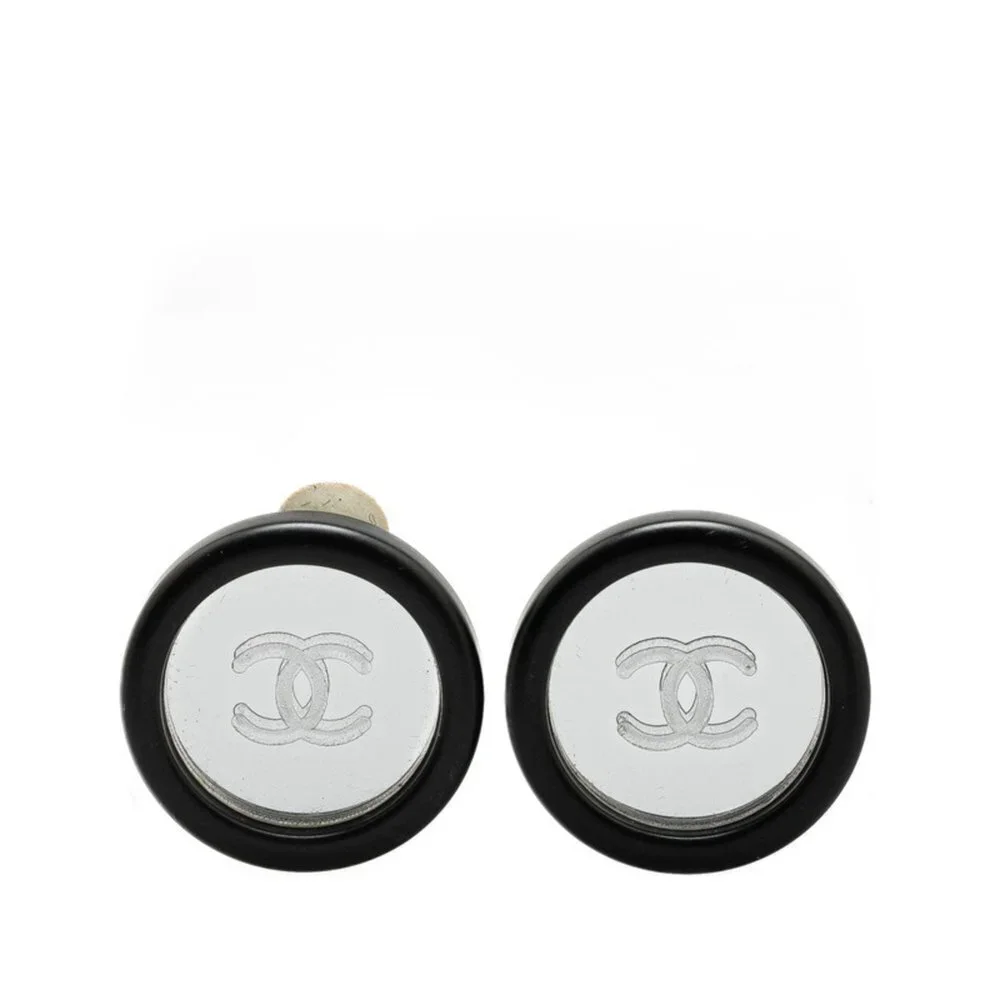 CHANEL Vintage Black Logo Earrings